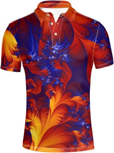 HUGS IDEA Men's Regular-Fit Quick-Dry Golf Polo Shirt Art Floral Pattern Short Sleeve in Saudi Arabia