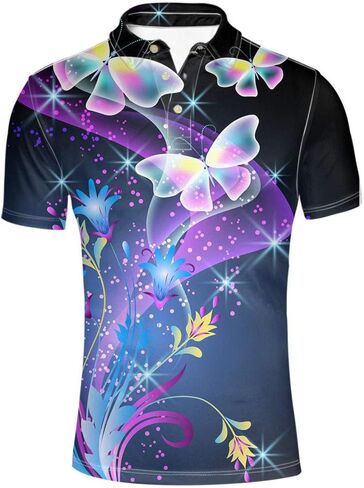 HUGS IDEA Men's Regular-Fit Quick-Dry Golf Polo Shirt Art Floral Pattern Short Sleeve in Saudi Arabia
