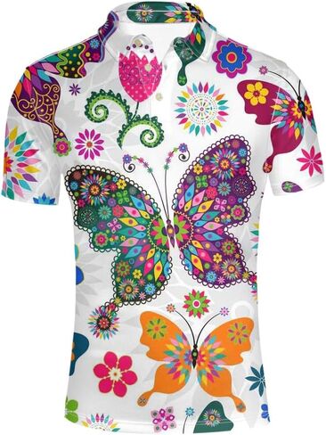 HUGS IDEA Men's Regular-Fit Quick-Dry Golf Polo Shirt Art Floral Pattern Short Sleeve in Saudi Arabia