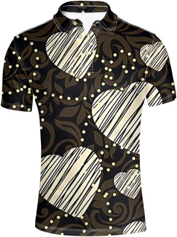 HUGS IDEA Men's Regular-Fit Quick-Dry Golf Polo Shirt Art Floral Pattern Short Sleeve in Saudi Arabia