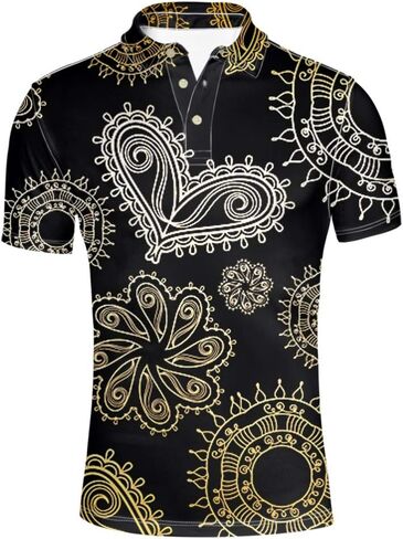 HUGS IDEA Men's Regular-Fit Quick-Dry Golf Polo Shirt Art Floral Pattern Short Sleeve in Saudi Arabia