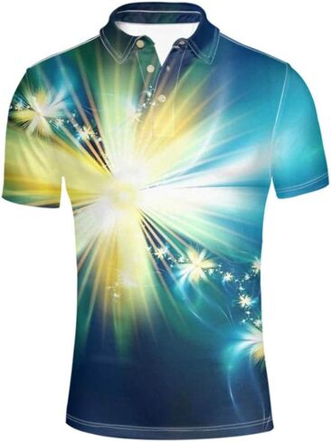 HUGS IDEA Men's Regular-Fit Quick-Dry Golf Polo Shirt Art Floral Pattern Short Sleeve in Saudi Arabia