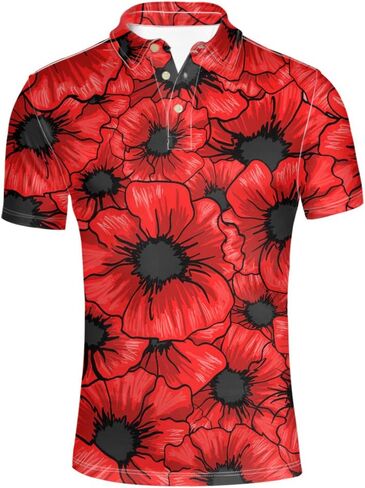 HUGS IDEA Men's Regular-Fit Quick-Dry Golf Polo Shirt Art Floral Pattern Short Sleeve in Saudi Arabia