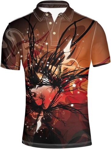 HUGS IDEA Men's Regular-Fit Quick-Dry Golf Polo Shirt Art Floral Pattern Short Sleeve in Saudi Arabia
