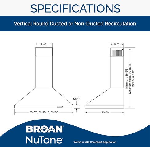 Broan-NuTone EW4830SS Stainless Steel LED, 400 CFM, 30-inch Wall-Mount Convertible Chimney-Style Range Hood with 3-Speed Exhaust Fan and Light in Saudi Arabia