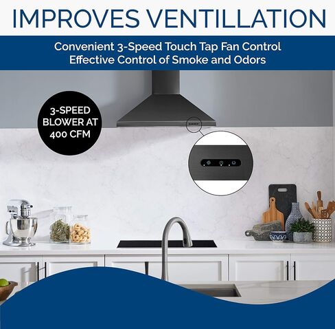 Broan-NuTone EW4830SS Stainless Steel LED, 400 CFM, 30-inch Wall-Mount Convertible Chimney-Style Range Hood with 3-Speed Exhaust Fan and Light in Saudi Arabia