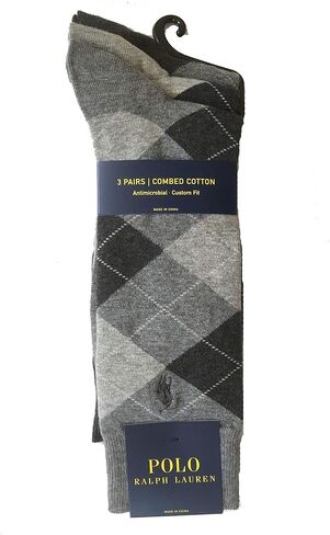 Polo Ralph Lauren Men's 3-Pack Polo Classic Argyle Dress Socks, Grey, 10-13 in Saudi Arabia