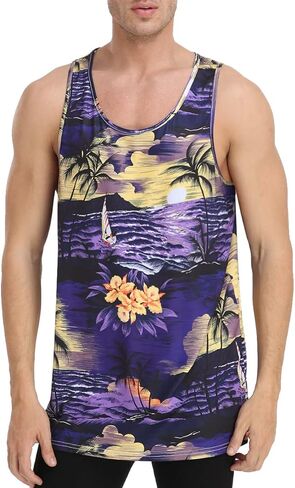 الرجال الأزهار الصيف تانك القمم هاواي بلايز عادية فضفاضة تناسب الجدة بلا أكمام تي شيرت in Kuwait