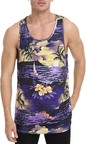 الرجال الأزهار الصيف تانك القمم هاواي بلايز عادية فضفاضة تناسب الجدة بلا أكمام تي شيرت in Kuwait