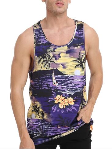 الرجال الأزهار الصيف تانك القمم هاواي بلايز عادية فضفاضة تناسب الجدة بلا أكمام تي شيرت in Kuwait
