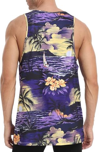 الرجال الأزهار الصيف تانك القمم هاواي بلايز عادية فضفاضة تناسب الجدة بلا أكمام تي شيرت in Kuwait