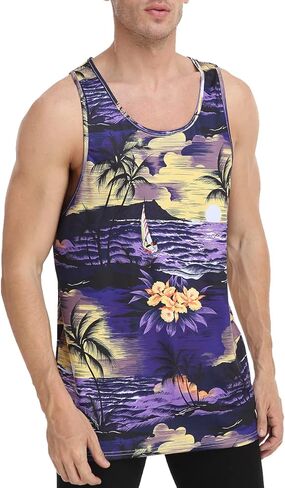 الرجال الأزهار الصيف تانك القمم هاواي بلايز عادية فضفاضة تناسب الجدة بلا أكمام تي شيرت in Kuwait