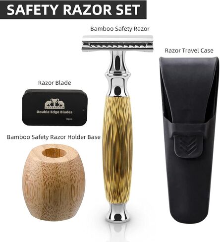 Grandslam Double Edge Safety Razor + 10 Blades Safety Razor with Handmade Long Natural Bamboo Handle Eco Friendly Safety Razors for Women/Men Ladies Shaver in Saudi Arabia