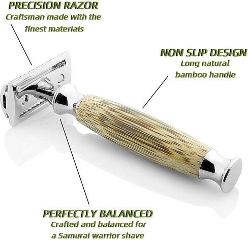 Grandslam Double Edge Safety Razor + 10 Blades Safety Razor with Handmade Long Natural Bamboo Handle Eco Friendly Safety Razors for Women/Men Ladies Shaver in Saudi Arabia