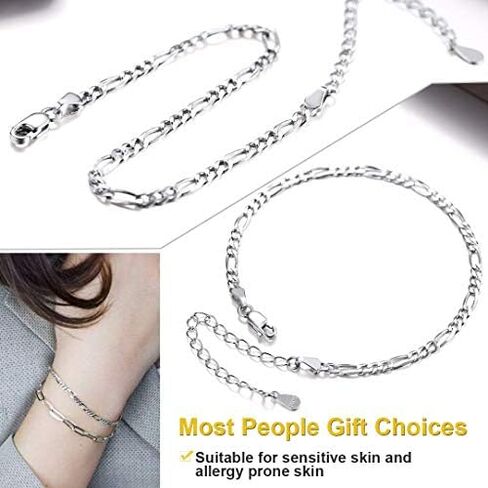 Solid 925 Sterling Silver Italian 5mm Figaro Link Chain Bracelet for Men Women - Made in Italy in Saudi Arabia