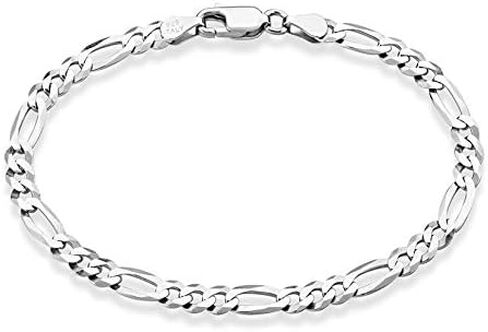 Solid 925 Sterling Silver Italian 5mm Figaro Link Chain Bracelet for Men Women - Made in Italy in Saudi Arabia