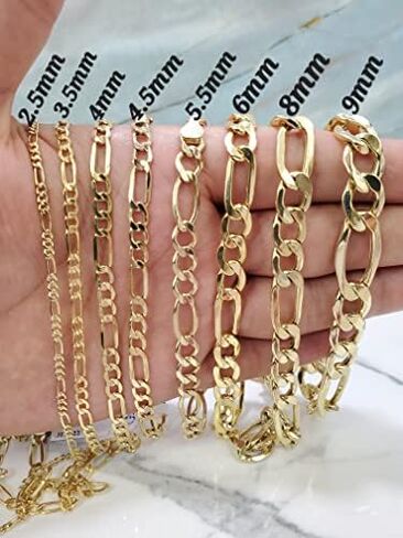 Jewelry Empire 10K Yellow Gold Hollow Figaro Link Bracelet and Anklet for Men and Women 4mm in Saudi Arabia
