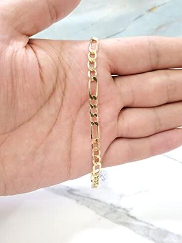 Jewelry Empire 10K Yellow Gold Hollow Figaro Link Bracelet and Anklet for Men and Women 4mm in Saudi Arabia