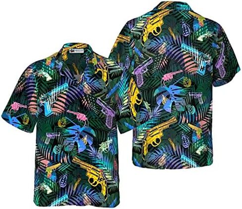 HYPERFAVOR Gun Hawaiian Shirt - Tropical Gun Lover Pattern - Casual Short Sleeve Tropical Gun Shirt for Men in Kuwait