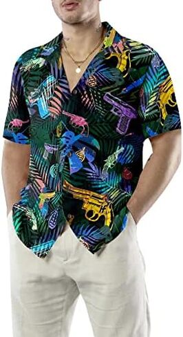 HYPERFAVOR Gun Hawaiian Shirt - Tropical Gun Lover Pattern - Casual Short Sleeve Tropical Gun Shirt for Men in Kuwait