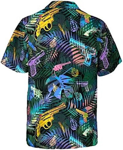 HYPERFAVOR Gun Hawaiian Shirt - Tropical Gun Lover Pattern - Casual Short Sleeve Tropical Gun Shirt for Men in Kuwait