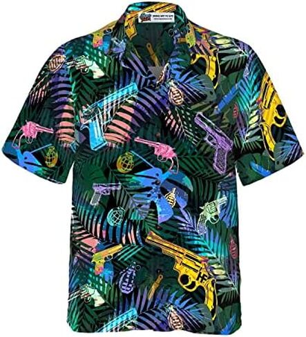 HYPERFAVOR Gun Hawaiian Shirt - Tropical Gun Lover Pattern - Casual Short Sleeve Tropical Gun Shirt for Men in Kuwait