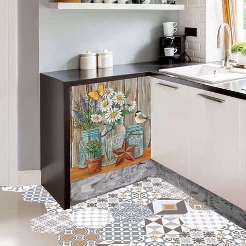 Kitchen Decor Colorful Flower Bird Magnetic Dishwasher Decal, Fridge Door Cover Vinyl Appliance Sticker, (Magnetic, 23" W x 26" H inches) in Kuwait