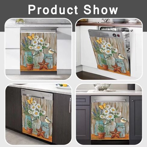 Kitchen Decor Colorful Flower Bird Magnetic Dishwasher Decal, Fridge Door Cover Vinyl Appliance Sticker, (Magnetic, 23" W x 26" H inches) in Kuwait