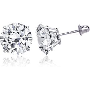 TheElegantShoppe 14K الصلبة الذهب الأبيض أقراط مستديرة الحد الأدنى الكلاسيكية سوليتير تشيكوسلوفاكيا مكعب زركونيا مسمار المسمار الخلفي زوج in Kuwait