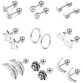 Jstyle 9 أزواج 316L الجراحية الأذن الغضروف أقراط مسمار للرجال النساء تشيكوسلوفاكيا الحديد الحلزون الأسطورة مسمار ثقب المجوهرات in Kuwait