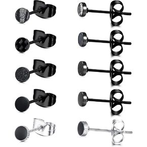 YADOCA Black Round Stud Earrings Set for Men Women 316L Surgical Stainless Steel Matte Black Ear Studs 5 Pairs 4mm-12mm