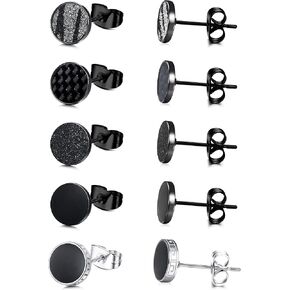 YADOCA Black Round Stud Earrings Set for Men Women 316L Surgical Stainless Steel Matte Black Ear Studs 5 Pairs 4mm-12mm in Kuwait