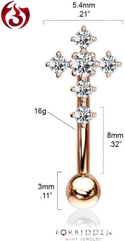 Forbidden Body Jewelry 16g 8mm Surgical Steel Curved Barbell for Daith, Eyebrow, Rook & Belly Button with CZ Cross Top in Kuwait