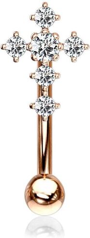 Forbidden Body Jewelry 16g 8mm Surgical Steel Curved Barbell for Daith, Eyebrow, Rook & Belly Button with CZ Cross Top in Kuwait