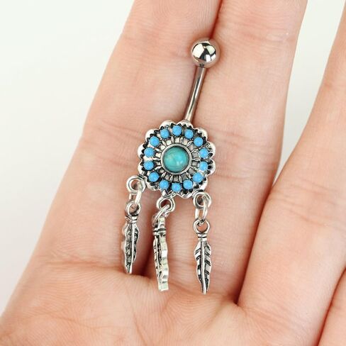 Covet Jewelry Turquoise Paved Dream Catcher 316L Surgical Steel Belly Button Navel Rings in Saudi Arabia
