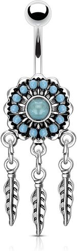 Covet Jewelry Turquoise Paved Dream Catcher 316L Surgical Steel Belly Button Navel Rings in Saudi Arabia