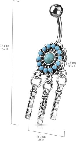 Covet Jewelry Turquoise Paved Dream Catcher 316L Surgical Steel Belly Button Navel Rings in Saudi Arabia