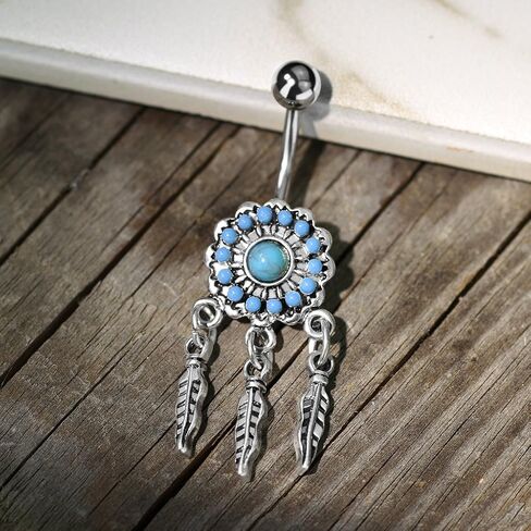 Covet Jewelry Turquoise Paved Dream Catcher 316L Surgical Steel Belly Button Navel Rings in Saudi Arabia