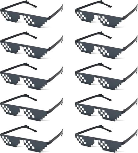 10 Pieces Thug Life Party Sunglasses Pixelated Mosaic Eyewear Black for Unisex Adults Kids in Kuwait
