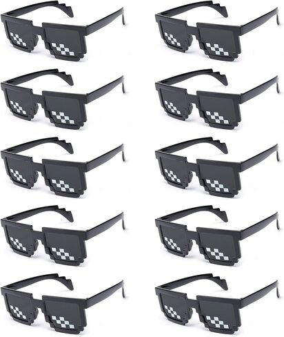 10 Pieces Thug Life Party Sunglasses Pixelated Mosaic Eyewear Black for Unisex Adults Kids in Kuwait