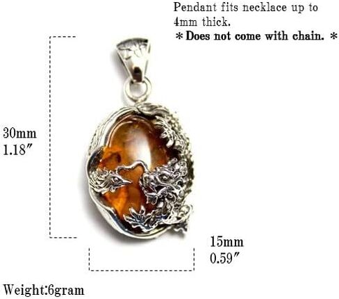 COSUMOSU Men's Sterling Silver Brown Orange Amber Dragon Japanese pattern pendant in Saudi Arabia