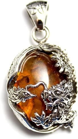 COSUMOSU Men's Sterling Silver Brown Orange Amber Dragon Japanese pattern pendant in Saudi Arabia