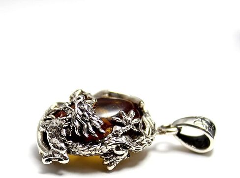 COSUMOSU Men's Sterling Silver Brown Orange Amber Dragon Japanese pattern pendant in Saudi Arabia