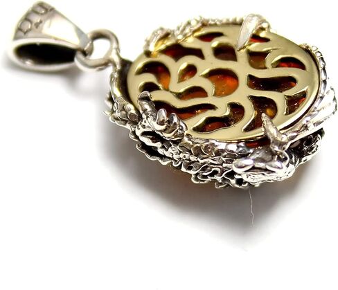 COSUMOSU Men's Sterling Silver Brown Orange Amber Dragon Japanese pattern pendant in Saudi Arabia