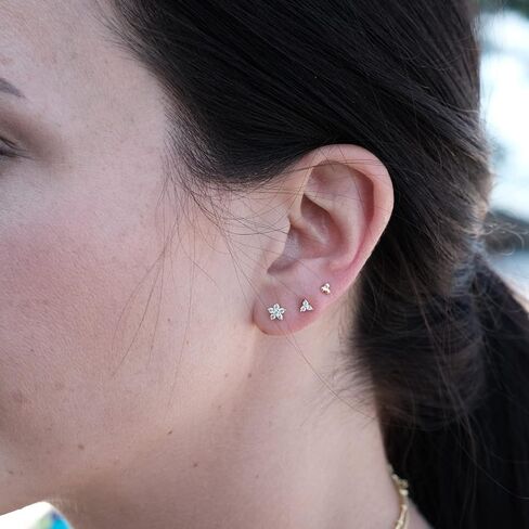 مجموعة من 3 أقراط مفردة من الفضة الإسترليني 925 من الفضة الإسترليني عيار 18 قيراط مطلية بالذهب | ترصيع المسمار الخلفي | حلق الغضروف الصغير | حلق الثقب الثاني in Kuwait