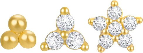 Set of 3 Single Studs in Sterling silver 925 Sterling Silver 18K Gold Plated Small Stud Earrings Set | Screw Back Studs | Tiny Cartilage Earring | Second Hole Earring in Kuwait