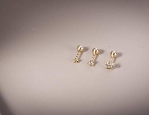 Set of 3 Single Studs in Sterling silver 925 Sterling Silver 18K Gold Plated Small Stud Earrings Set | Screw Back Studs | Tiny Cartilage Earring | Second Hole Earring in Kuwait