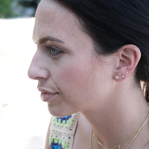 مجموعة من 3 أقراط مفردة من الفضة الإسترليني 925 من الفضة الإسترليني عيار 18 قيراط مطلية بالذهب | ترصيع المسمار الخلفي | حلق الغضروف الصغير | حلق الثقب الثاني in Kuwait