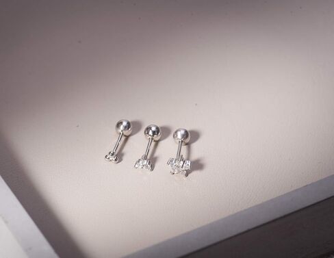 مجموعة من 3 أقراط مفردة من الفضة الإسترليني 925 من الفضة الإسترليني عيار 18 قيراط مطلية بالذهب | ترصيع المسمار الخلفي | حلق الغضروف الصغير | حلق الثقب الثاني in Kuwait