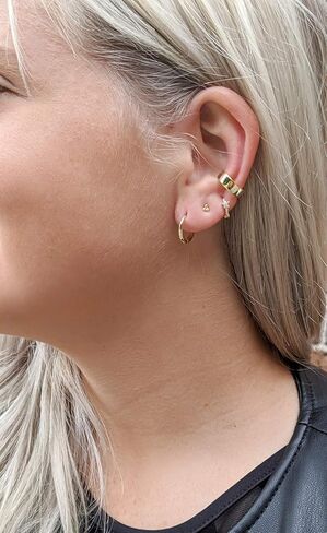 مجموعة من 3 أقراط مفردة من الفضة الإسترليني 925 من الفضة الإسترليني عيار 18 قيراط مطلية بالذهب | ترصيع المسمار الخلفي | حلق الغضروف الصغير | حلق الثقب الثاني in Kuwait